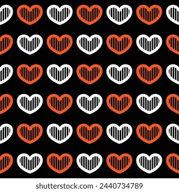 Orange and white heart seamless pattern on black background