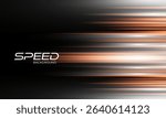 Orange and white high-speed background. Movement light trails effect on black abstract background. Wide technology banner with glowing lights motion effect. Vector illustration