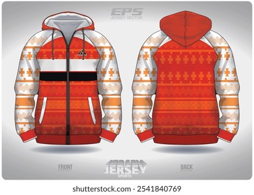 Orange white Indian tribal pattern design, illustration, textile background for sports t-shirt, football jersey shirt mockup for football club. consistent front view