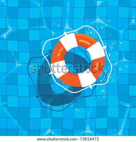 orange and white life saver ring floating on tiled blue pool