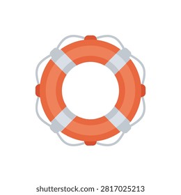 Orange and white lifebuoy ring with rope isolated on white background for maritime safety concept