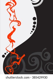 Orange and white lines interwoven on a black background. Vector illustration. Illustration in the Oriental style