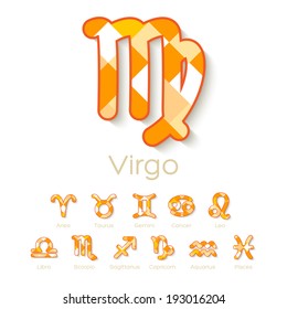 Orange and White Mosaic Zodiac Symbol icons. Vector illustration