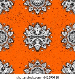 Orange and white on background. Royal luxury white baroque damask vintage. Vector pattern background wallpaper with antique floral medieval decorative 3d flowers, leaves and white pattern ornaments.