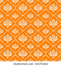 Orange and white ornament. Seamless background. Wallpaper baroque, damask. Floral seamless pattern.