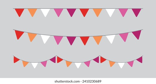 Fiesta de color naranja, blanco y rosa, como los colores de la bandera lesbiana. Concepto LGBTQI. Ilustración de diseño plano.