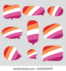 Icono de burbuja de habla de color naranja, blanco y rosa, como los colores de la bandera lesbiana. Concepto LGBTQI. Ilustración de diseño plano.