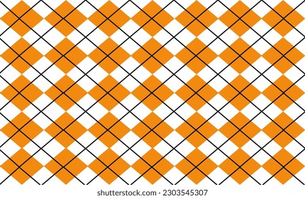 Orange and white plaid pattern, red diamond with grid on top repeat pattern, replete image, design for fabric printing