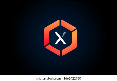 orange white polygon X letter alphabet logo design icon in black and orange for company and business. Suitable for catchy logotype