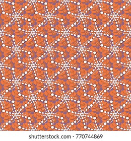 Orange, white and purple colors vector seamless pattern with many flowers.