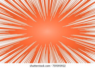 Orange and white radial lines comics style backround. Manga action, speed abstract. Vector illustration