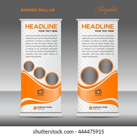Orange and white Roll up banner stand template vintage corporate vector  template, advertisement, display,flyer