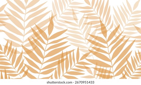 Orange and white seamless patterns background with leaves.  Botanic tropical wallpaper with palm leaves. 