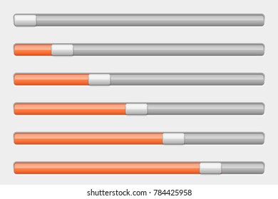 Orange and white slider bar. Settings on control panel. Vector 3d illustration