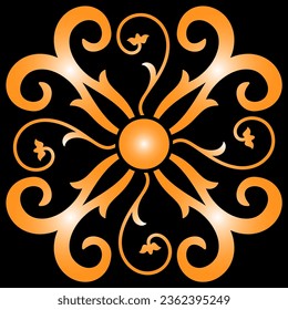 orange and white snowflake ornament pattern on a black background