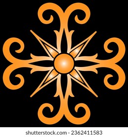 orange and white snowflake ornament pattern on a black background