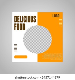 orange and white social media post template design for restaurant menu promotion.