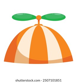 Orange and white striped propeller hat with green blades, bringing a touch of whimsy and fun