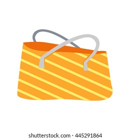 Orange and white striped summer beach bag. Vector isolated