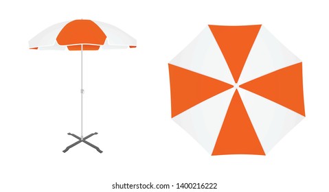 Orange and white sun umbrella. vector illustration