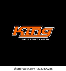 Orange and white text audio sound system logo