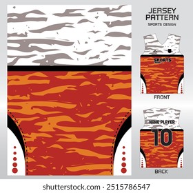 orange white tiger pattern design, illustration, textile background for sports t-shirt, football jersey shirt mockup for football club. consistent front view