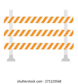 Orange and white, triple, striped road barrier,barricade, road block vector isolated