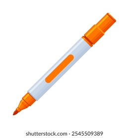 Orange whiteboard permanent marker pen with cap off. School supplies, stationery, drawing, writing tool concept. Flat vector illustration isolated on a white background with copy space