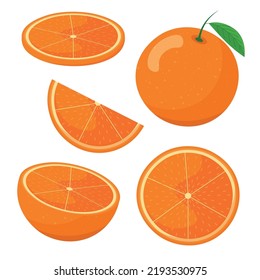 Orange whole and cut isolated on white background. flat style