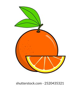 orange. whole and sliced ​​oranges. vector illustration. flat style. fruit theme. vitamin c. orange flavored food. orange flavored drink.