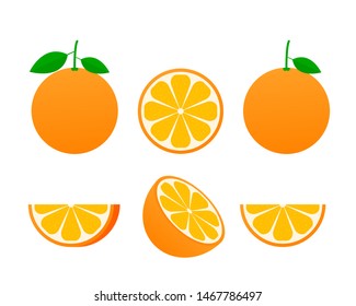 Orange whole and slices of oranges. Vector illustration of oranges. Fully editable handmade mesh.