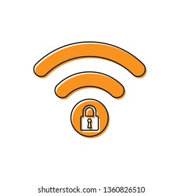 Orange Wifi locked sign icon isolated on white background. Password Wi-fi symbol. Wireless Network icon. Wifi zone. Vector Illustration