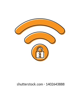 Orange Wifi locked sign icon isolated on white background. Password Wi-fi symbol. Wireless Network icon. Wifi zone. Vector Illustration