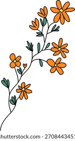Orange Wild Field Flowers Simple Floral Set