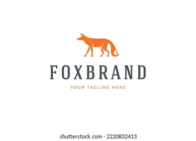 Orange wild fox animal vintage logo design template vector illustration with place for text. Elegant predator forest habitat with furry tail and paws danger carnivorous beast hunting label mark