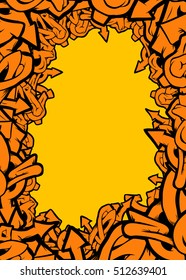 Orange wild style graffiti border. Postcard invitation template.