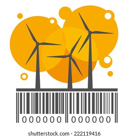 Orange wind power stations on barcode. Vector