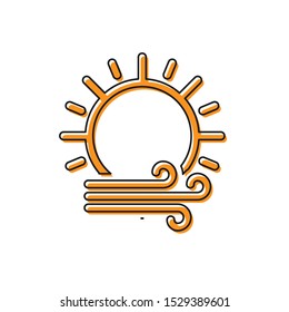 Orange Wind and sun icon isolated on white background. Windy weather.  Vector Illustration