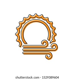 Orange Wind and sun icon isolated on white background. Windy weather.  Vector Illustration