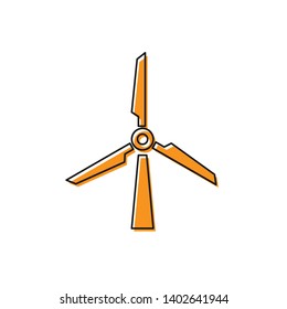Orange Wind turbine icon isolated on white background. Wind generator sign. Windmill silhouette. Windmill for electric power production. Vector Illustration