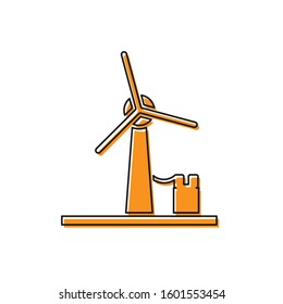 Orange Wind turbine icon isolated on white background. Wind generator sign. Windmill for electric power production.  Vector Illustration