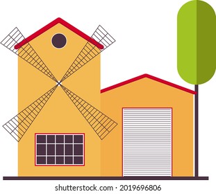 Orange windmill, illustration, vector on a white background.