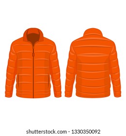 Orange winter zipped down jacket isolated vector on the white background