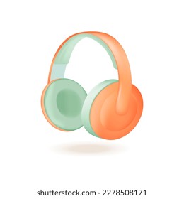 Ilustración 3D de auriculares inalámbricos naranja. Dibujo de dibujos animados de equipos o dispositivos para DJ, radio o escuchar música en 3D con fondo blanco. Tecnología, accesorios, concepto musical