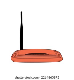 Orange wireless router with antenna. Technology and mobile app vector element. Vector illustration design