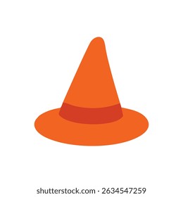 Orange witch hat, perfect for Halloween designs, witch themed projects, and festive holiday graphics. Vibrant color adds a playful touch.