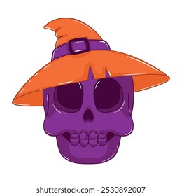 Orange Witch hat purple skull illustration, Vector