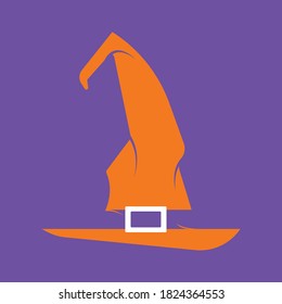 Orange witch hat vector on purple background 