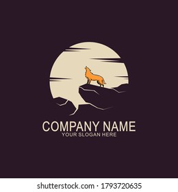 Orange wolf logo with moon background