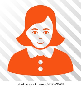 Orange Woman interface toolbar pictogram. Vector pictograph style is a flat symbol on diagonal hatch transparent background.